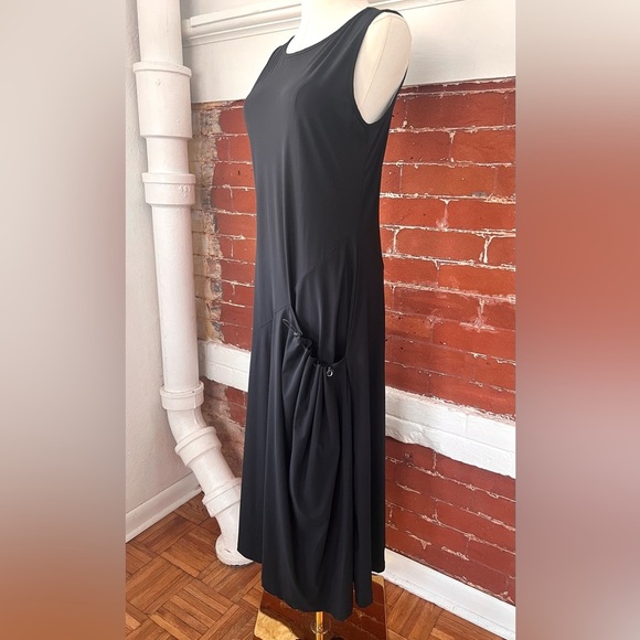 Sarah Pacini Midi Dress Techno Fabric Black Sleeveless Bias Cut Stretch Modern - Picture 5 of 16